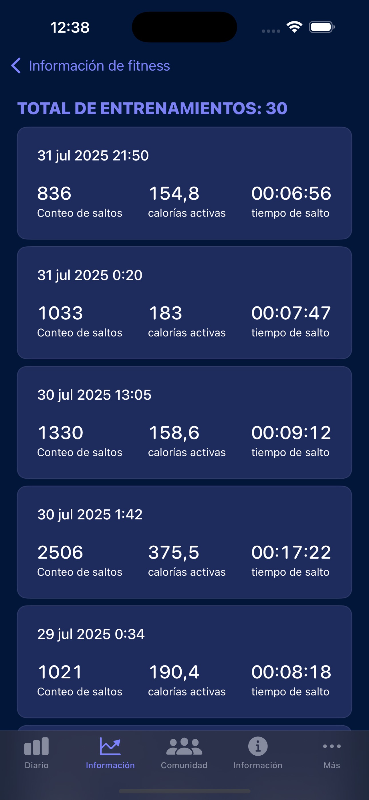 Consulta tu historial de entrenamientos en iPhone