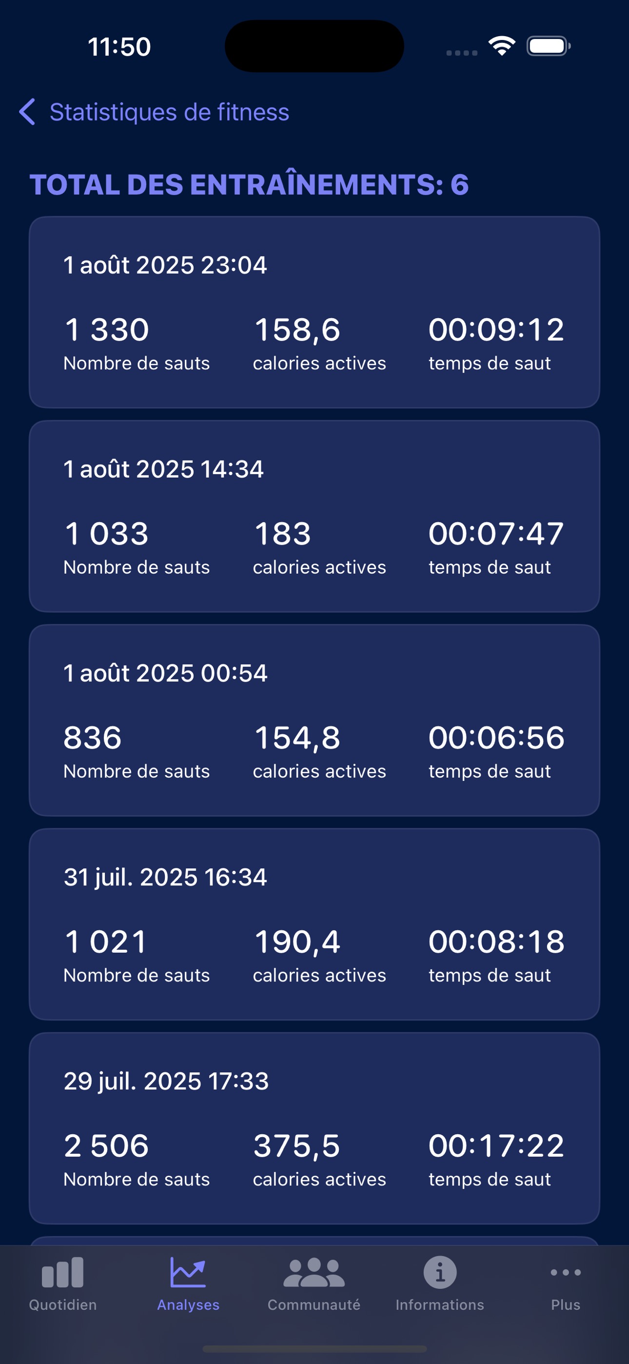 Parcourez l’historique de vos entraînements sur iPhone