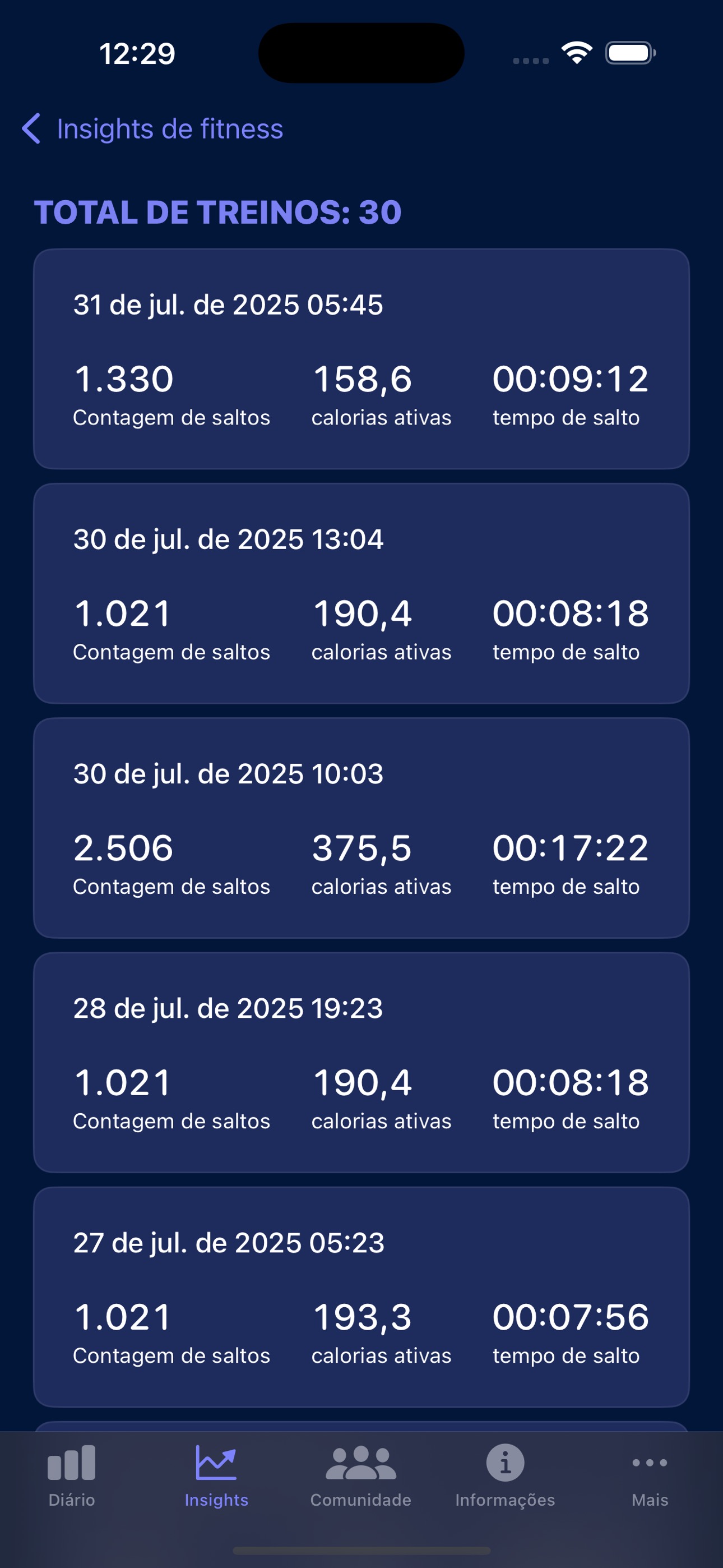 Veja o histórico de treinos no iPhone